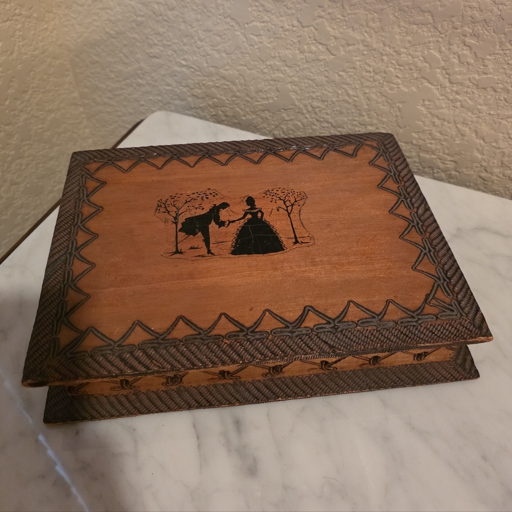 Vintage Wooden Box For Jewelry, Cards, Trinkets